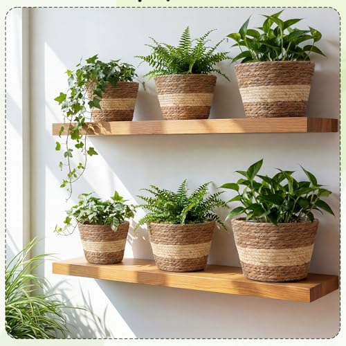 AceOrbit 12 Pcs Wicker Plant Basket Bulk with Liners Woven Planter Baskets Bulk for Indoor Outdoor Seagrass Plants Woven Wicker Baskets for Flower Pots Cover and Room Decor (Mixed Size,Bohemian) - color: Bohemian, size: Mixed Size