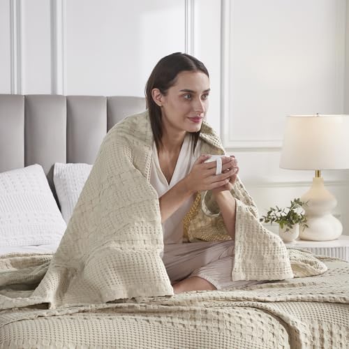 VHC Brands 100% Cotton Waffle Weave Natural Throw 50x60, Decorative Cotton Throw Blanket, Boho Farmhouse Bedroom, Living Room Decor for Bed, Couch, or Sofa - color: Natural, size: Throw (50"x60")