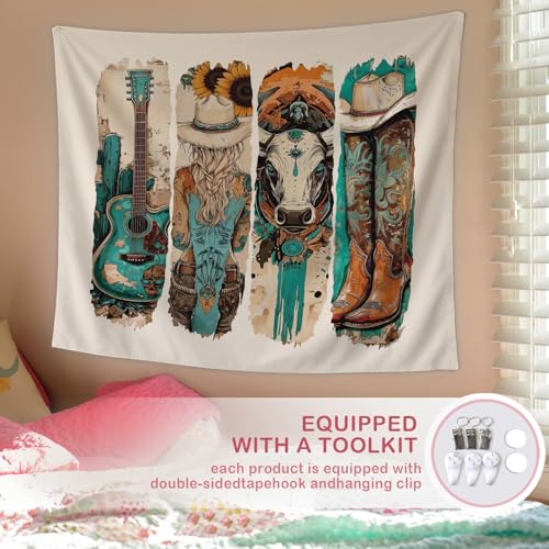 Lacama Boho Western Tapestry，West Cowboy Tapestries Wall Blanket，Estern Decor Wall Art for Bedroom Home Room Dorm, Cowgirl Room Decor，Aztec Southwestern Country Wall Hanging Decor 50x60 In - color: Western