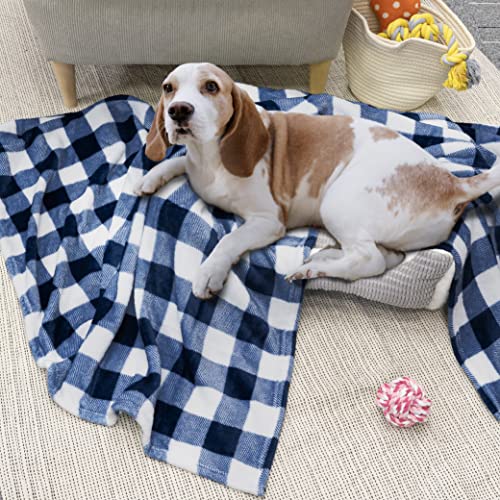 PAVILIA Buffalo Check Fleece Throw Blanket | Blue White Checkered Plaid Flannel Blanket | Soft Velvet Lightweight Microfiber Blanket for Couch Sofa | 50x60 Inches Checker Navy - color: Checker Navy, size: 50 x 60 Inches - Throw