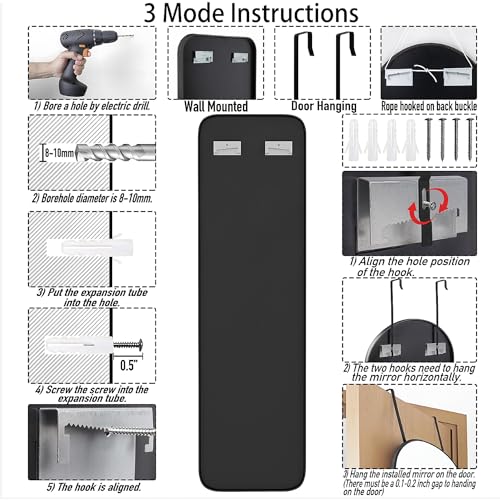 SCWF-GZ 47x14 Mirror Rectangle Full Body Length Door Hanging Wall Mounted Metal Aluminum Alloy Frame Dressing Make-up Mirrors for Entryway Bedroom Bathroom Living Room 47 14 inch Black - color: Black, size: 47"L x 14"W