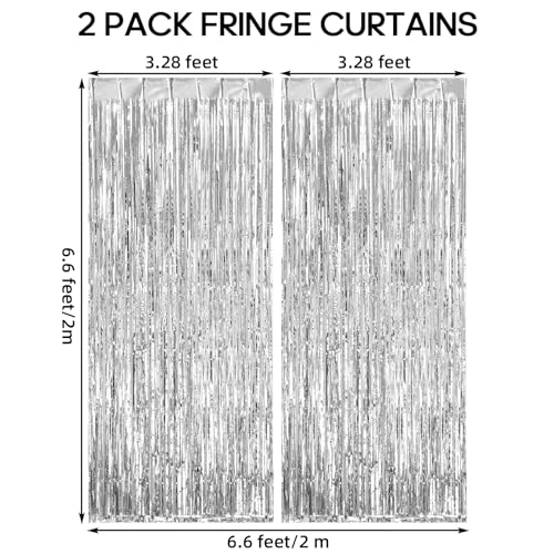 2 Pack Fringe Curtains Backdrops, Foil Fringe Curtains, Door Streamers for Birthday Wedding Bridal Shower Holiday Graduation Party Decorations, Photo Booth Backdrops, Silver - color: Silver