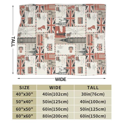 British Culture Throw Blanket, Vintage England Buildings London Culture Element Retro Warm Cozy Flannel Soft Blanket for Couch Chair Sofa Bed Bedroom Living Room Car for All Season 30"x 40" - color: Country04, size: 30X40 inch