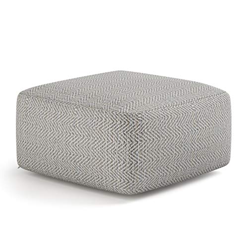SIMPLIHOME Nate Square Pouf - 20 inch Wide Upholstered Handwoven Cotton Ottoman in Patterned Grey Melange, Boho Footstool or Extra Seating for Living Room with Artisanal Texture, Assembled - color: Patterned Grey Melange, style: Cotton Pouf
