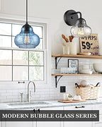 ELYONA 8 Inch Pendant Light for Kitchen Island Modern Blue Hand Blown Bubble Glass Pendant Lighting Hanging Light fixtures for Dining Room Bar Bedroom Living Room - color: Blue