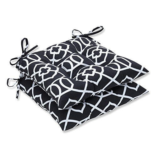 Pillow Perfect Trellis Indoor/Outdoor Tufted Wicker Chair Pad With Ties, 2 Count, 18.5 x 19, Black Kirkland Black - color: Black Kirkland Black