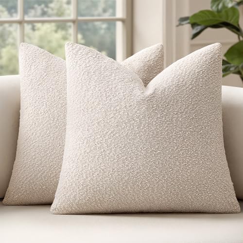 MIULEE 18x18 Inch Decorative Pillow Covers for Couch Bed Set of 2 Textured Boucle Neutral Throw Pillow Covers Natural Beige Ivory Accent Solid Pillowcases Sofa Living Room Home Decor - color: Beige, size: 18" x 18" (Pack of 2)