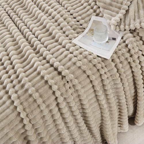 Khaki Throw Blanket for Couch Sofa 50x60 inches Striped Fleece Blankets Room Home Decor Lightweight Plush Soft Cozy Gifts for Women Mom Girls - color: Khaki, size: Throw(50"x60")