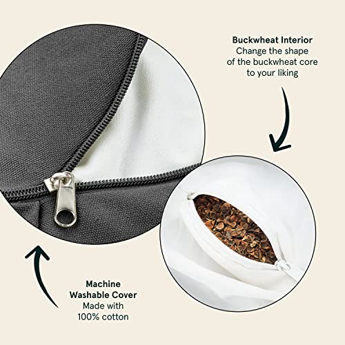 Retrospec Sedona Zafu Meditation Cushion with Buckwheat Hull Fill - Adjustable Yoga & Pilates Equipment Support - 17in Crescent Cotton Cover - color: Stone, size: 1 Count (Pack of 1)