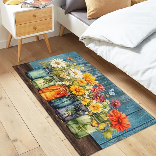 Daisy Entryway Area Rug Easter Spring Summer Vintage Flower Vases Door Mat 2x3 Rustic Floral Non-Slip Low Pile Front Doormat Washable Throw Rug for Living Room Bedroom Bathroom Kitchen - color: Daisy Vases