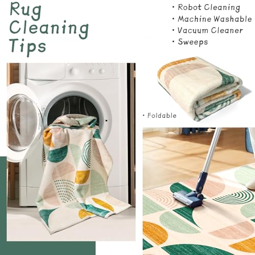 MUJOO Green Small Rug Washable,Boho Area Rugs for Entryway Bathroom Entry Entrance Bedroom Kitchen,Front Door Mat Throw Carpet Non Slip Indoor Soft Modern Abstract 2x3 Sage Green - color: Green and Yellow, size: 2' x 3' (Rectangular)