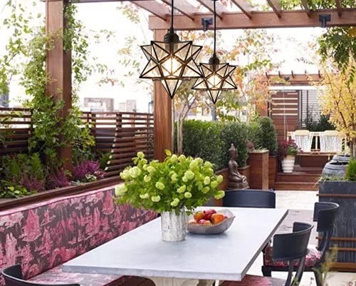 AECBUY, Clear PVC Star Ceiling Hanging Droplight Retro Style Black Metal Pendant Lamp Industrial Plug in Light to for Dining Room Living Bedroom, ddct210929B04 - color: Black-transparent