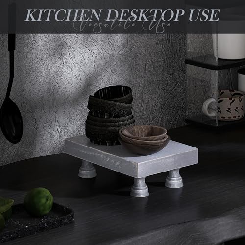 EOSAHR Pine Wood Risers for Decor for Kitchen Sink & Small Vanity - Versatile Risers Display Stands for Bathroom Decor - Chic Sponge Holder and Perfume Organizer (Gray, 8.5") - color: C-Pine Wood-Gray