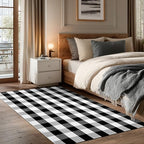 joybest Buffalo Plaid Rug 4 x 6 ft Black and White Checkered Area Rug Cotton Hand-Woven Indoor Outdoor Rugs Carpet for Patio, Living Room, Dining Room, Bedroom - size: 4' x 6' (Rectangular)