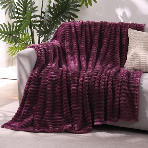 Amaranth Purple Throw Blanket for Couch Sofa 5070 inches Striped Fleece Blankets Room Home Decor Lightweight Plush Soft Cozy Gifts for Women Mom Girls - color: Amaranth Purple, size: Twin(60"x80")