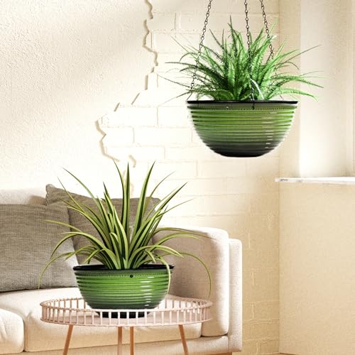 Vanslogreen 10 Inch Hanging Planter, 2 Pack Hanging Planters for Indoor Outdoor Plants, Hanging Pots with Drainage Holes for Garden Home (Green) - color: Green, size: 10inch