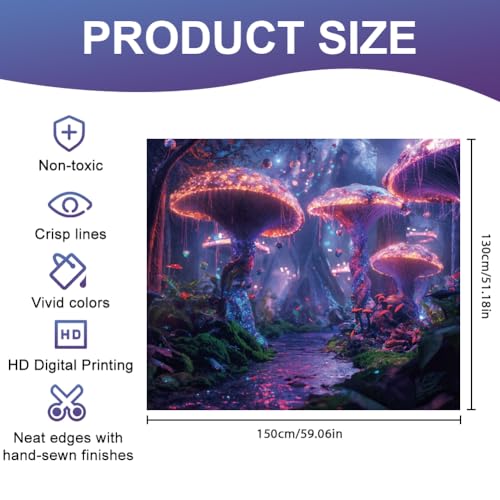 CRAFTYMELODY Mushroom Blacklight Tapestry Glow in the Dark Tapestry UV Reactive Neon Mushroom Forest Wall Hanging 59×51 Inch with Hook Self Adhesive Sticker Clip for Bedroom Home Wall Decoration - color: Mushroom