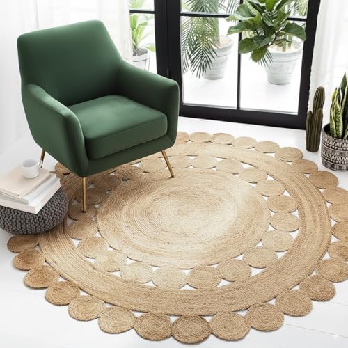 GRUHUM Jute Area Rug 6 ft Round - Natural Handmade Boho Farmhouse Soft Braided Beige Rustic Vintage Reversible Eco Friendly Rug for Indoor Kitchen Bedroom Living Hallways Enterways - 6' ft Circle - color: Natural- 29, size: 6' (Round)
