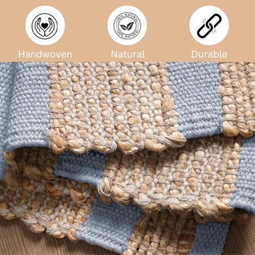 Area Rug Farmhouse 3x5 Feet - Hand Woven Jute Cotton Rug Bohemian Rustic Vintage - Non Slip Floor Rug for Bedroom Living Room Kitchen Dorm Entryway Hallway - Area Rug Natural Grey - color: Natural Grey, size: 3'x5'