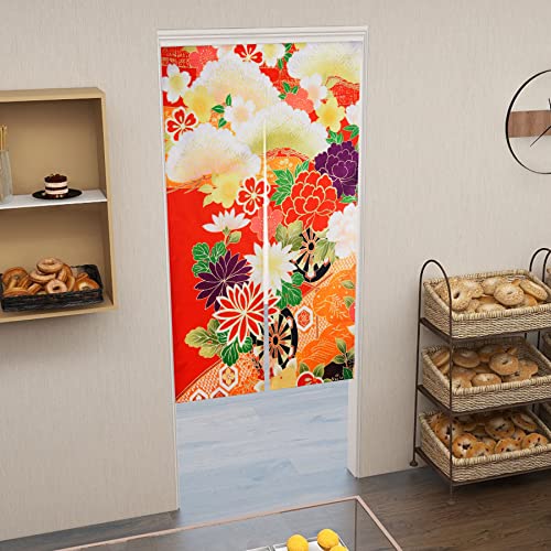 LIGICKY Japanese Style Doorway Curtain Noren Cotton Linen Retro Flowers Printed Window Treatment Hanging Door Tapestry for Home Decoration 33.5" Width x 59" Long, Colourful - color: Retro Flowers, size: 33.5"W x 59"L (Pack of 1)