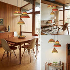 Farmhouse Rattan Pendant Light 3-Lights Woven Chandelier Boho Hanging Light Fixture Multicolor Basket Wicker Shade Rattan Chandelier for Kitchen Dining Room Living Room, DIY, Adjustable Height - color: Rattan -3-Light, Multicolor
