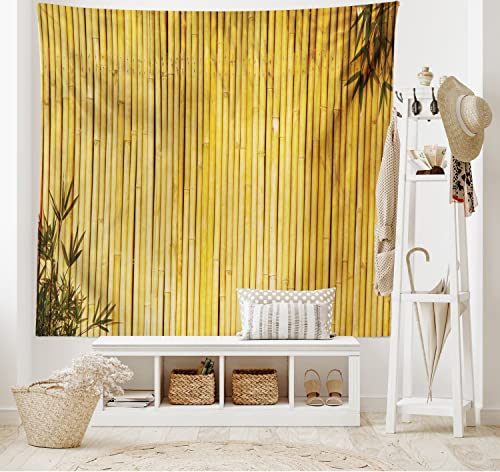 Ambesonne Forest Tapestry, Simple Themed Leaves and Oriental Nature Inspired Image Wildlife Themed Print, Wide Wall Hanging for Bedroom Living Room Dorm, 60" X 40", Yellow Mustard - color: Yellow, size: 60"L x 40"W