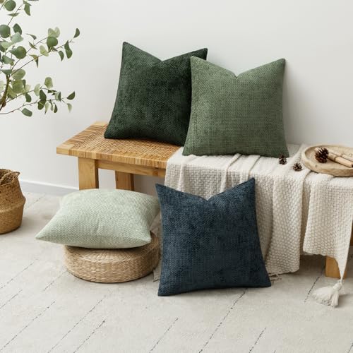MIULEE Pack of 4 Couch Throw Pillow Covers 18x18 Inch Green Forest Soft Decorative Chenille Pillow Covers Farmhouse Accent Cushion Covers for Boho Home Decor Spring Sofa Bedroom Living Room - color: Green Forest, size: 18" x 18" (Pack of 4)