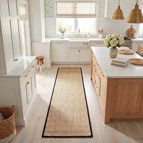SAFAVIEH Natural Fiber Collection Runner Rug - 2'6" x 8', Maize & Black, Sisal, Woven Design with Border (NF141A) - color: Maize/Black, size: 2'6" x 8' (Runner)