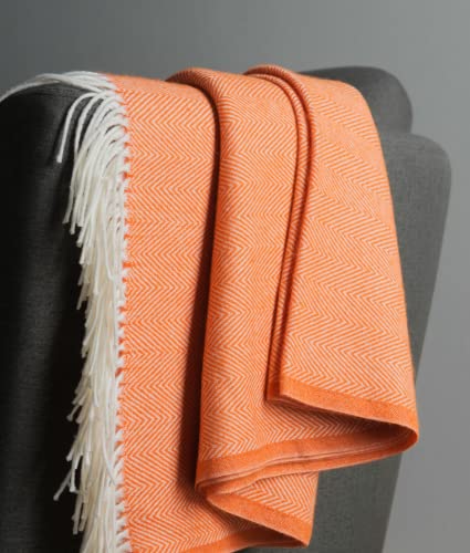 BOURINA Decorative Herringbone Faux Cashmere Fringe Throw Blanket Lightweight Soft Cozy for Bed or Sofa Farmhouse Outdoor Throw Blankets, 50" x 60" Orange - color: Orange, size: 50"x60"