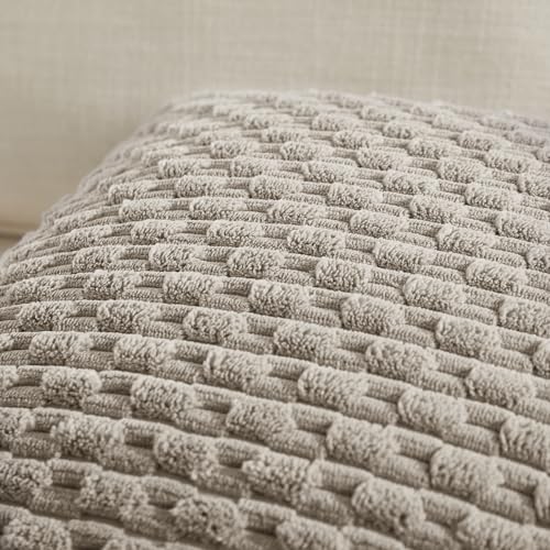 Fancy Homi Set of 2 Neutral Taupe Decorative Throw Pillow Covers 18x18 Inch for Couch Bed Sofa Bedroom, Modern Farmhouse Boho Home Decor, Soft Fluffy Textured Corduroy Cute Cushion Case 45x45 cm - color: Taupe, size: 18" x 18" (Pack of 2)