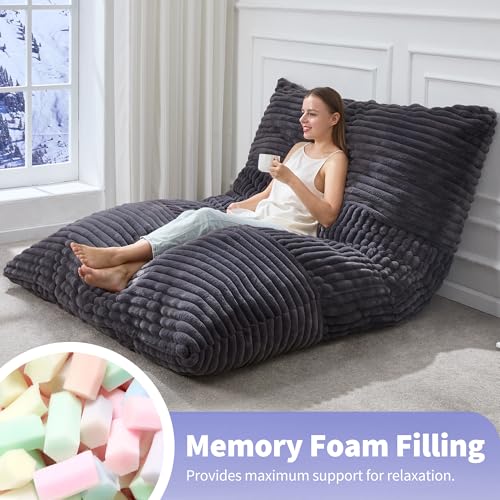 Hobestluk 3 in 1 Bean Bag Chair Giant Bean Bag Chairs Convertible Bean Bag Floor Cushion with Machine Washable Cover, Beanbag Chairs for Adult (Dark Grey) - color: Dark Grey