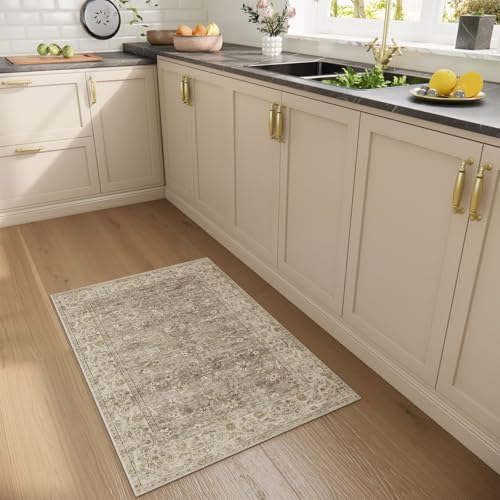 Washable Entryway Small Area Rugs: Door Mat Indoor Entrance 2x3 Boho Rug Stain Resistant Non-Slip Rubber Backing Soft Carpet for Kitchen Front Door Indoor Entrance Entry Bedroom Kids Room - color: Brown and Grey, size: 2' x 3' (Rectangular)