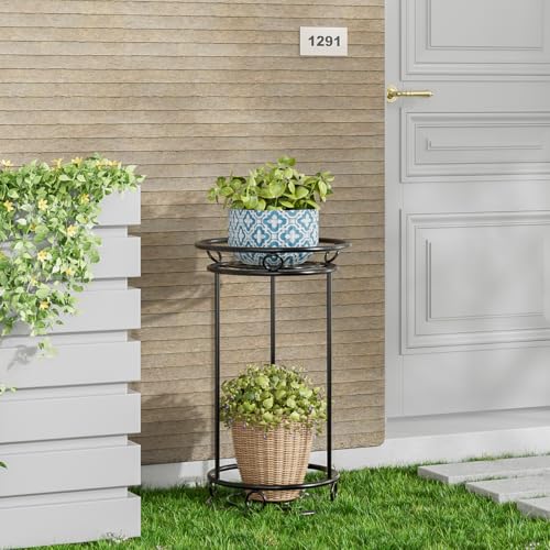 YIUKEA Plant Stand Indoor Outdoor - Metal Planter Holder Shelf Tall Tiered Flower Pot Display Organizer Rack for Garden, Patio, Living Room, Bathroom, Office (Black) - color: Black