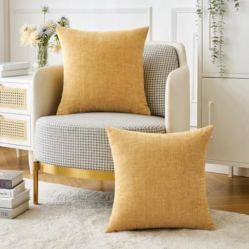 MIULEE Pack of 2 Couch Throw Pillow Covers 16x16 Inch Soft Gold Chenille Pillow Covers for Sofa Living Room Spring Home Decor Couch Solid Dyed Cases - color: Gold, size: 16" x 16" (Pack of 2)