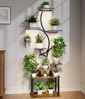 Plant Stand Indoor with Grow Lights - 9-Tier Curved Plant Stand, Tall Metal and Wood Indoor Plant Shelf with Unique Arched Design, Multi-Tier Flower Pot Holder Rack with Waterproof Finish, 63" Tall for Living Room, Balcony, and Garden - size: 3C