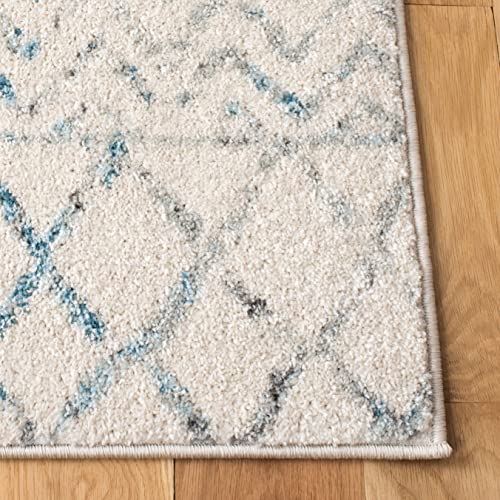 SAFAVIEH Tulum Collection Accent Rug - 2' x 5', Ivory & Turquoise, Moroccan Boho Distressed Design, Non-Shedding & Easy to Clean, Ideal for Front Door, Kitchen, Entryway, Foyer (TUL270B) - color: Ivory/Turquoise, size: 2' x 5' (Rectangular)