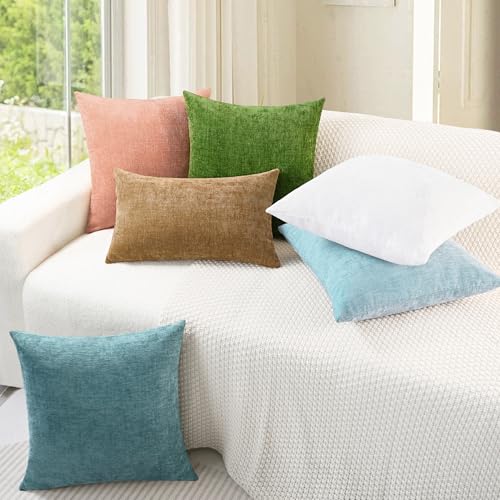 CaliTime Throw Pillow Covers Decorative 16 X 16 Inches Pack of 2 Cozy Chenille Cushion Cases for Couch Sofa Bed Living Room Home Light Blue Grey - color: Light Blue Grey, size: 16" x 16" (Pack of 2)