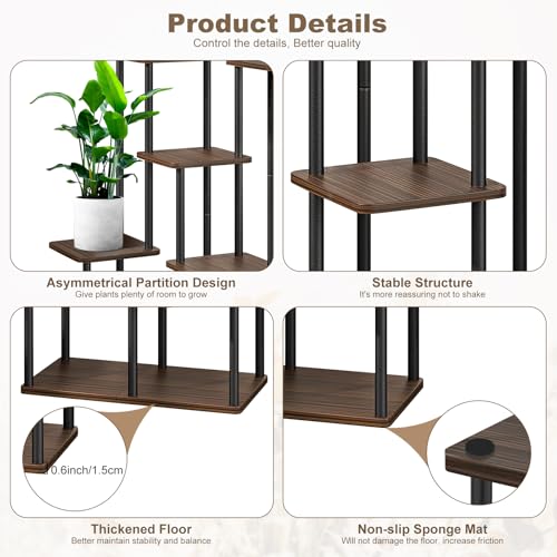 7 Tier Plant Stand Indoor, Thickened Metal Wood Corner Plant Shelf Stands for Multiple Plants, Indoor Tall Plants Stand Tiered Flower Holder for Living Room Patio Garden Balcony(Black+Oak) - color: Black+Oak, size: 7 Tier