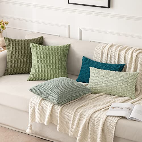 MIULEE Pack of 2 Spring Corduroy Decorative Throw Pillow Covers 12x12 Inch Soft Boho Striped Pillow Covers Modern Farmhouse Home Decor for Summer Sofa Living Room Couch Bed Greyish Green - color: Greyish Green, size: 12" x 12" (Pack of 2)