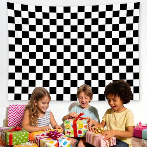 HVEST Retro Checkered Tapestry Black and White Plaid Grid Pattern Tapestry for Bedroom Living Room Black and White Checkered Backdrop Birthday Party Decor, 70.9L x 92.5W Inches - color: Black, size: 70.9"L x 92.5"W