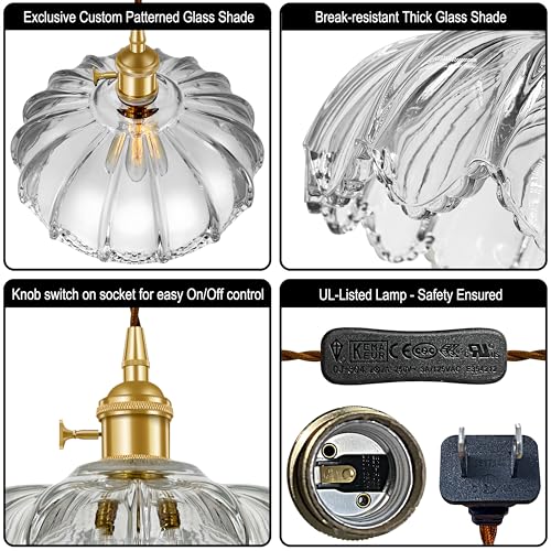 Plug-in Pendant Light Fixture, Hanging Light Fixture, Glass Pendant Light, Swag Lamp with Inline On/Off Switch for Kitchen Island, Bedroom, Dining Room, Living Room (Clear, 15 Ft Cord) - color: Clear, size: 15 ft