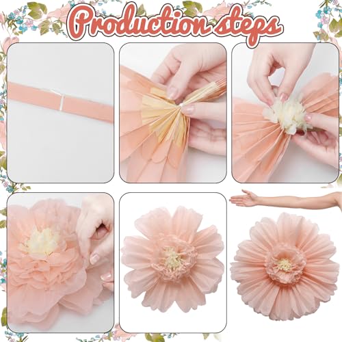 Giegxin 6 Pcs 31.5", 24" Pink and Sage Green Giant Paper Flowers Big Boho Sage Green Crepe Paper Flowers for Wall Decorations Wedding Baby Shower Birthday Bridal Shower Backdrop Classroom Party Decor - color: Pink,Green,White, size: 31.5", 24"