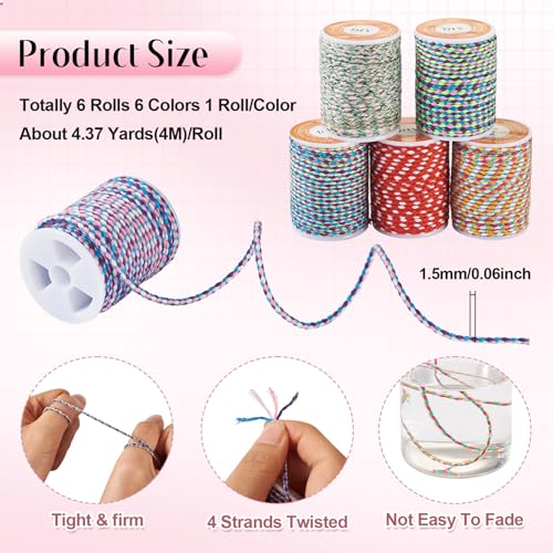25.8 Yards 1.5mm 4-Ply Polycotton Cord Handmade Macrame Cord Metallic Beading Thread for Friendship Bracelet DIY Craft String Knitting Macrame Rope Wall Hangers Decoration - color: Mixed Color 2, size: 1.5mm