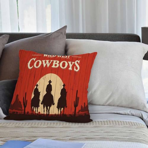 HGOD DESIGNS Cowboy Throw Pillow Cover,Vintage Western Cowboys Riding Horses Wooden Sign Rural Ranch Desert Sunset Decorative Pillow Cases Linen Square Cushion Covers for Home Sofa Couch 18x18 inch - color: Color Z19