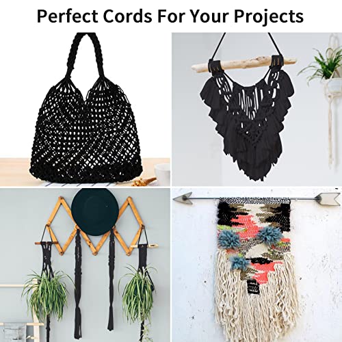 Macrame Cord 5mm x 165Yards, Natural Cotton Macrame Rope - 3 Strands Twisted Macrame Cotton Cord for Wall Hanging, Plant Hangers, Crafts, Gift Wrapping and Wedding Decorations, Black - color: Black, size: 0.20 in x 165 yd