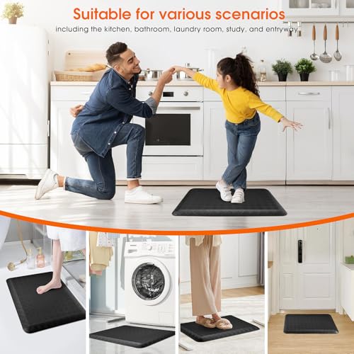 4/5 Inch Extra Thick Kitchen Mats for Floor,Non Slip Anti Fatigue Kitchen Rugs,Waterproof Stain Resistant Sink Mat,Cushioned Standing and Comfort Mats for Office (17"x24" Black) - color: Black, size: 24"L x 17"W x 0.8"Th