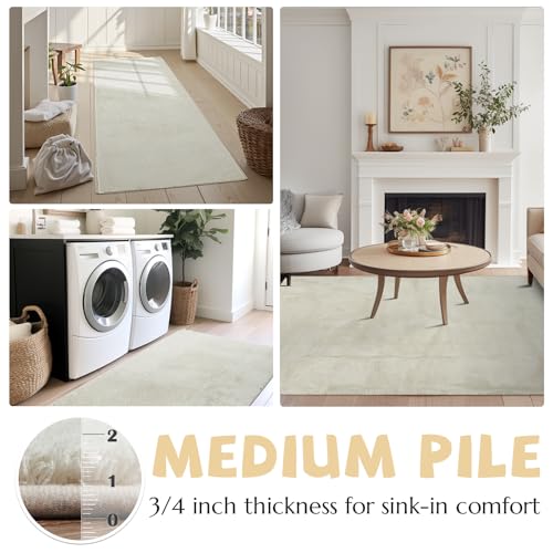 jinchan Solid Plush Area Rug 3x5 Performance Shaggy Washable Rug Indoor Soft Modern Faux Wool Cozy Non Slip Carpet for Living Room Kids Room Bedroom Dining Room Nursery Ivory - color: Solid Ivory, size: 3' x 5' (Rectangular)