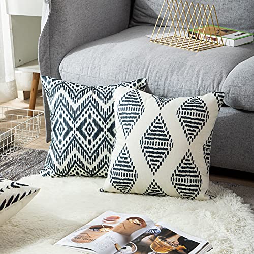 ArtSocket Set of 4 Throw Pillow Covers Ikat Tribal and Boho Bohemian Black Ethnic Herringbone for Ideas Decor Linen Outdoor Pillow Cases Home Decorative Square 18x18 Inches Pillowcases - size: 18" x 18" (Pack of 4)