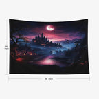 EMMTEEY Halloween Tapestry Halloween Castle Red Moon Dark 60X50 Inch Ceiling Tapestry Wall Art Hanging Tapetries for Bedroom Living Room Dorm Décor