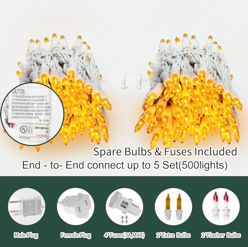 LAMPHOME Yellow Easter Lights 100 Count 19.6 Feet Incandescent Bulb Mini Golden String Lights for Indoor Christmas Tree Garland Birthday Wedding Party Festival Decoration, White Wire - color: Yellow-White Wire